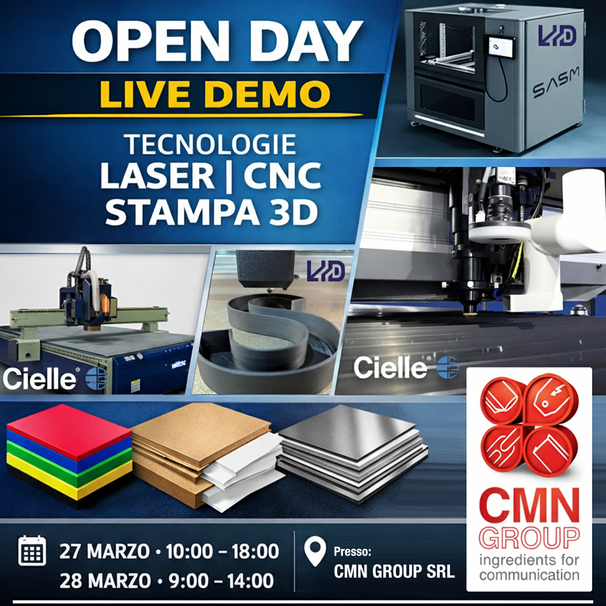 OPEN DAY – LIVE DEMO Tecnologie Laser | CNC | Stampa 3D